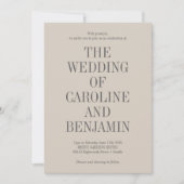 Invitation Style classique typographie élégante Mariage beige (Devant)