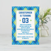 Invitation Style collégial Jacquard bleu et vert 5X7 Annivers (Debout devant)