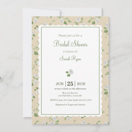 Invitation Style Cottage Crème Fleurs Blanches Marguerite Cam (Devant)