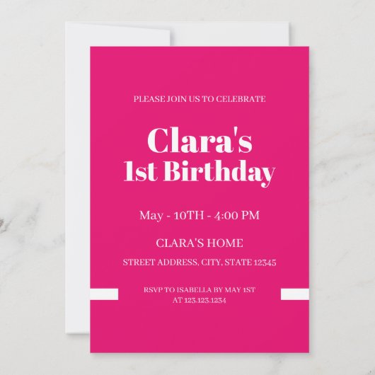 Invitation Style couverture de magazine Pink Photo Girl 1er a (Dos)