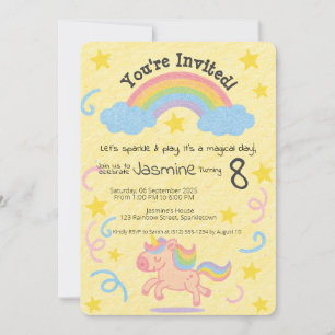 Invitation Style Crayon modifiable - Épersion de rêve Unicorn