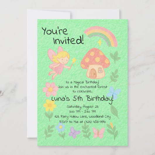 Invitation Style Crayon modifiable - Forêt de champignons poi (Devant)