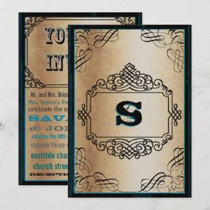 Invitation Style d'affiche Métal doré Mariage vintage noir