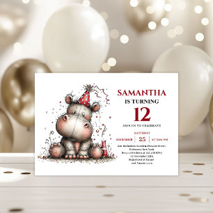 Invitation Style d'animaux hippopotames fantaisistes tendance