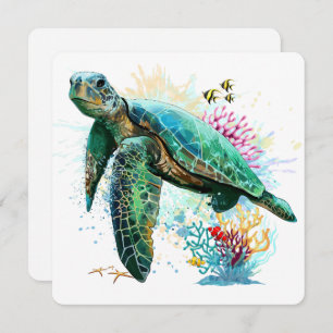 Invitation Style d'aquarelle sous-marine de tortue marine