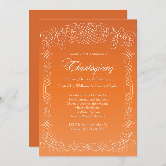 Invitation Style de calligraphie de l'invitation de Thanksgiv (Devant / Derrière)