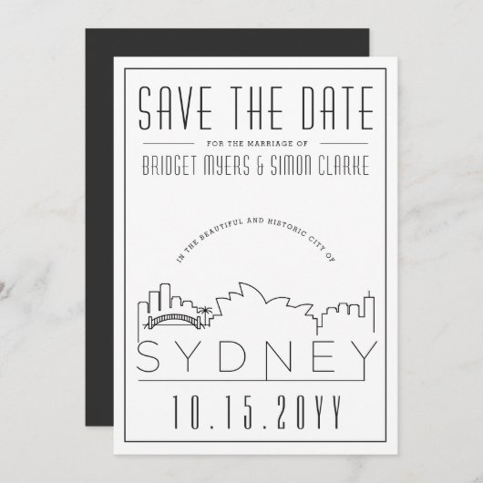 Invitation Style de décoration de mariage à Sydney Skyline En (Devant / Derrière)