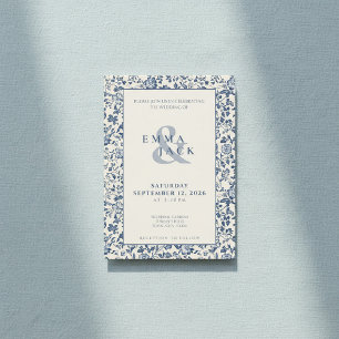 Invitation Style de luxe Crème bleue mariage floral