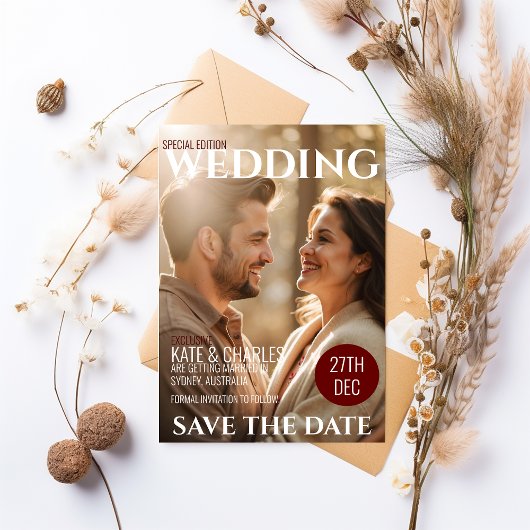 Invitation Style de magazine personnalisé unique Enregistrer