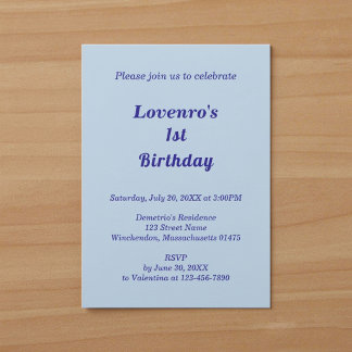 Invitation Style de typographie bleu clair pour l'anniversair