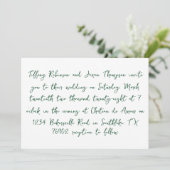 Invitation Style d'écriture manuscrite blanc et Mariage vert  (Debout devant)