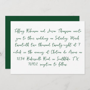 Invitation Style d'écriture manuscrite blanc et Mariage vert 