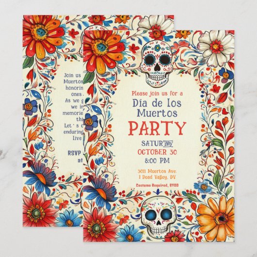 Invitation đ Style Doodle DĂa de Muertos (Devant / DerriĂšre)