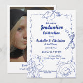 Invitation Style Doodle élégant Main Dradud Graduation (Devant / Derrière)