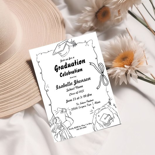 Invitation Style Doodle élégant Main Dradud Graduation