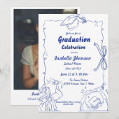 Invitation Style Doodle élégant Main Dradud Graduation (Devant / Derrière)