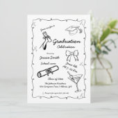 Invitation Style Doodle Graduation dessinée à la main (Debout devant)