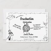 Invitation Style Doodle Graduation dessinée à la main (Devant)