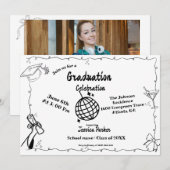 Invitation Style Doodle Graduation dessinée à la main (Devant / Derrière)