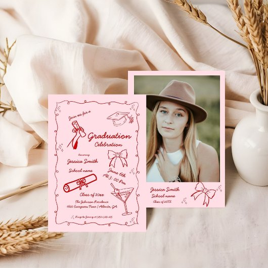 Invitation Style Doodle Graduation dessinée à la main