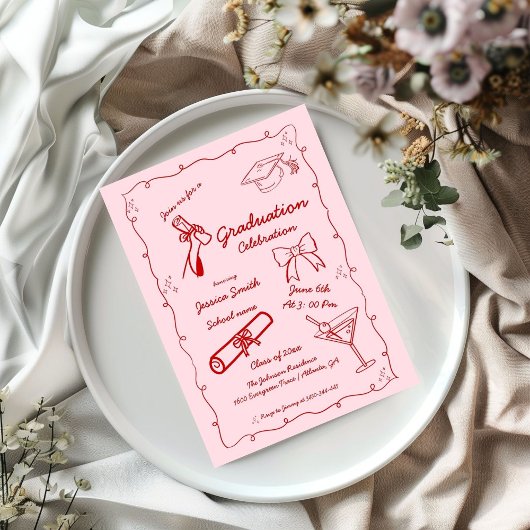 Invitation Style Doodle Graduation dessinée à la main