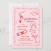 Invitation Style Doodle Graduation dessinée à la main (Devant)