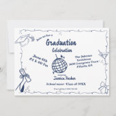 Invitation Style Doodle Graduation dessinée à la main (Devant)
