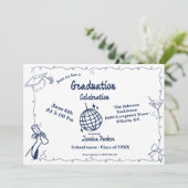 Invitation Style Doodle Graduation dessinée à la main (Debout devant)