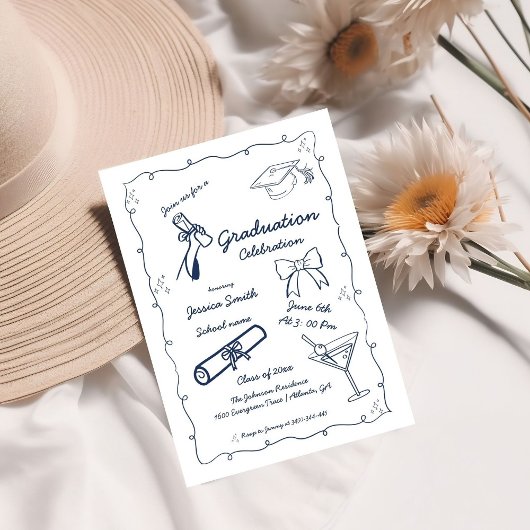 Invitation Style Doodle Main dessinée Twin Graduation