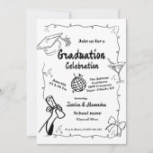 Invitation Style Doodle Main dessinée Twin Graduation (Devant)