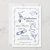 Invitation Style Doodle Main dessinée Twin Graduation (Devant)