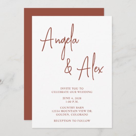 Invitation Style écriture manuscrite Script Mariage en terre (Devant / Derrière)