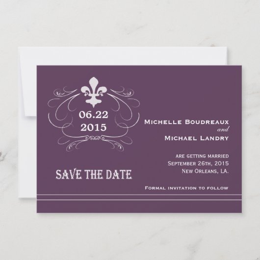 Invitation Style Élégant Rétro Fleur de Lis Save the Date (Devant)