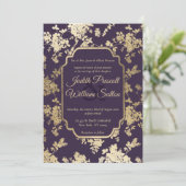 Invitation Style élégant Tolopea Purple Gold Floral Mariage (Debout devant)