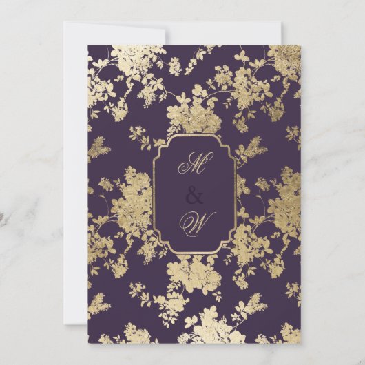 Invitation Style élégant Tolopea Purple Gold Floral Mariage (Dos)