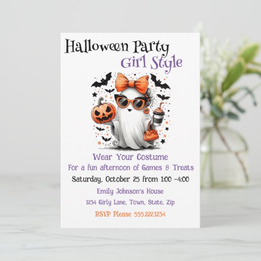 Invitation Style Fille de la fête d'Halloween (Debout devant)