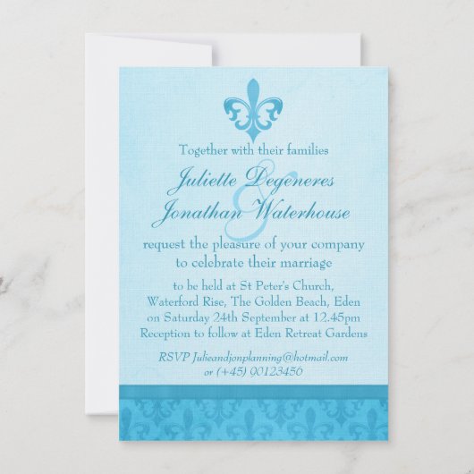 Invitation Style Fleur De Lis photo bleu (Dos)