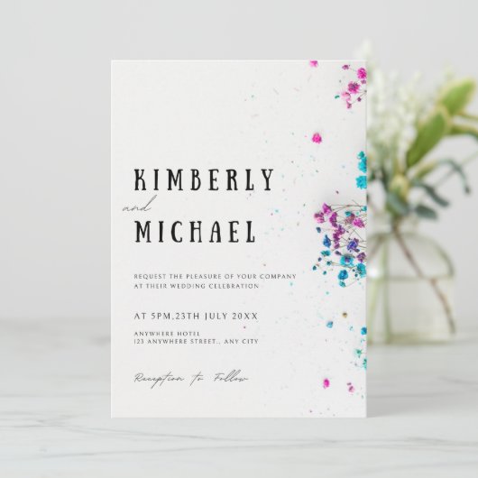 Invitation Stylé Floral Turquoise Enregistrer La Date Invitat (Debout devant)