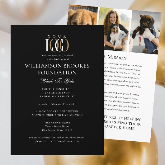 Invitation Style Gala Custom Event Logo Photo Black White