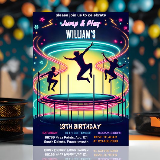 Invitation style garçons enfants cool trampoline Park 13e ann