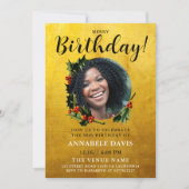Invitation Style Glam Gold Noël Wreath Birthday Photo (Devant)