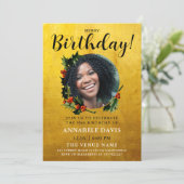 Invitation Style Glam Gold Noël Wreath Birthday Photo (Debout devant)