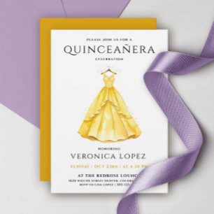 Invitation Style Honey Jaune Quinceañera robe Aquarelle