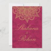 Invitation Style indien Marbre Bourgogne Mariage couleur or (Dos)