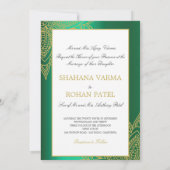 Invitation Style indien officiel Photo Vert Gold Chic Mariage (Dos)