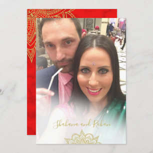 Invitation Style Indien Photo Overlay Red Gold Modern Mariage