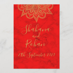 Invitation Style indien Rouge or couleur moderne Mariage chic