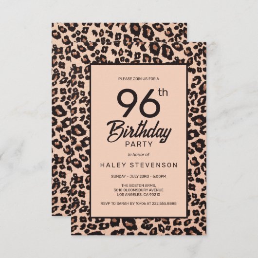 Invitation Style Leopard Poster de animal tendance 96e annive (Devant / Derrière)