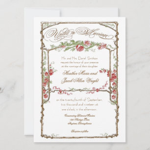Invitation Style Letterpress Vintage Faux Bois Trellis - Roug