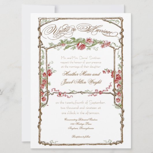Invitation Style Letterpress Vintage Faux Bois Trellis - Roug (Devant)